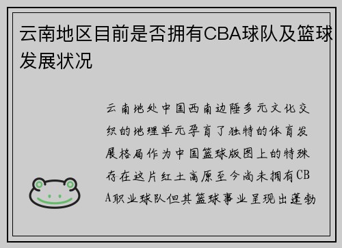 云南地区目前是否拥有CBA球队及篮球发展状况